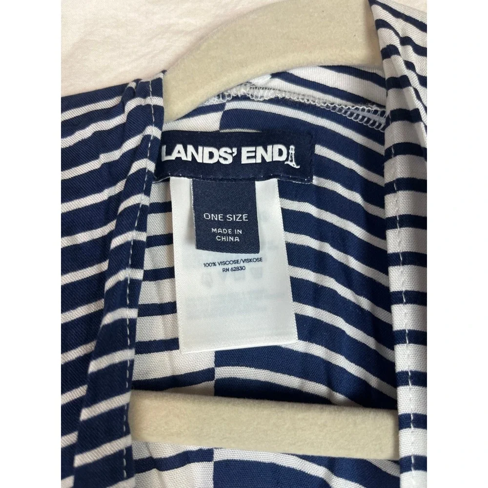 Lands End Tie Waist Kimono Swim Cover Up‎ Navy White Stripe Viscose One Size